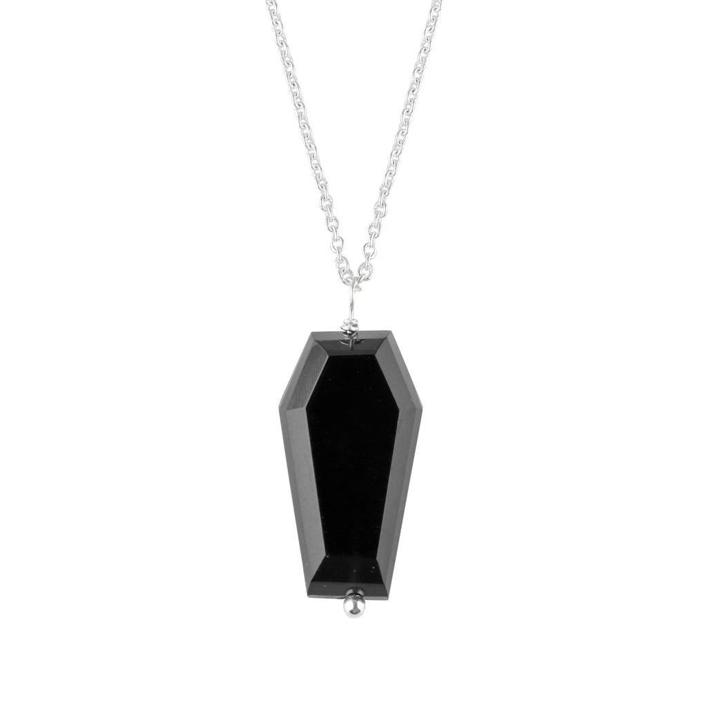 Natural Black Onyx Gemstones Coffin Pendant Necklace, Silver Chain, Handmade Jewelry, AAA Grade Polished Stones, Chakra & Healing Crystals, Adjustable Chain, Artisan Crafted Gift for Women, 18inch