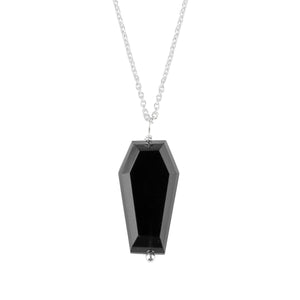 Natural Black Onyx Gemstones Coffin Pendant Necklace, Silver Chain, Handmade Jewelry, AAA Grade Polished Stones, Chakra & Healing Crystals, Adjustable Chain, Artisan Crafted Gift for Women, 18inch
