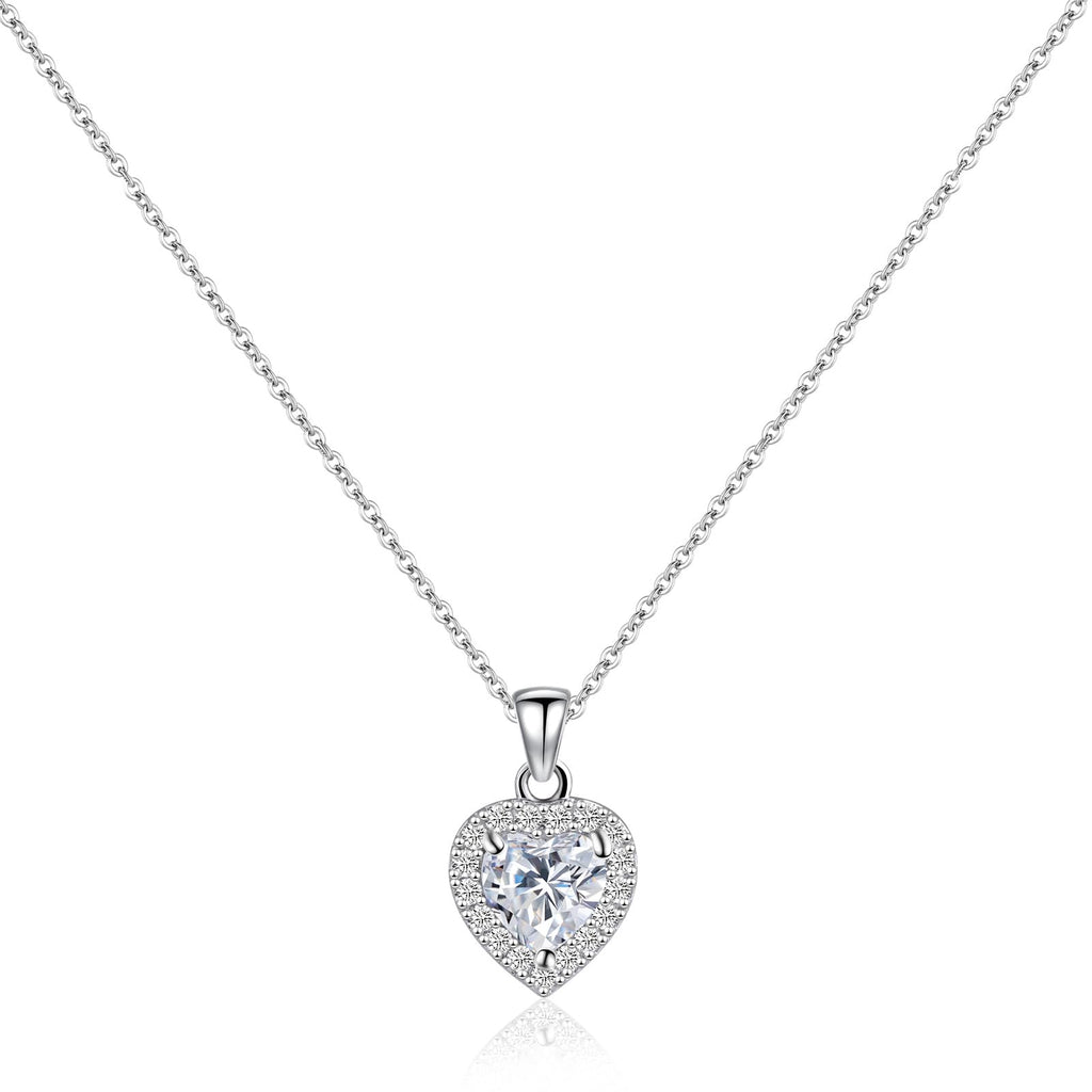 Desnuage Silver Heart Necklace for Women Diamond Pendant Necklace Love Birthstone Necklaces for Women Trendy