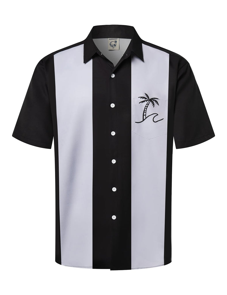 Hardaddy Men's Vintage Bowling Shirt Short Sleeve Button Down Hawaiian Summer Beach Printed Casual Shirts Coconut Black Gray L