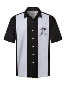 Hardaddy Men's Vintage Bowling Shirt Short Sleeve Button Down Hawaiian Summer Beach Printed Casual Shirts Coconut Black Gray L