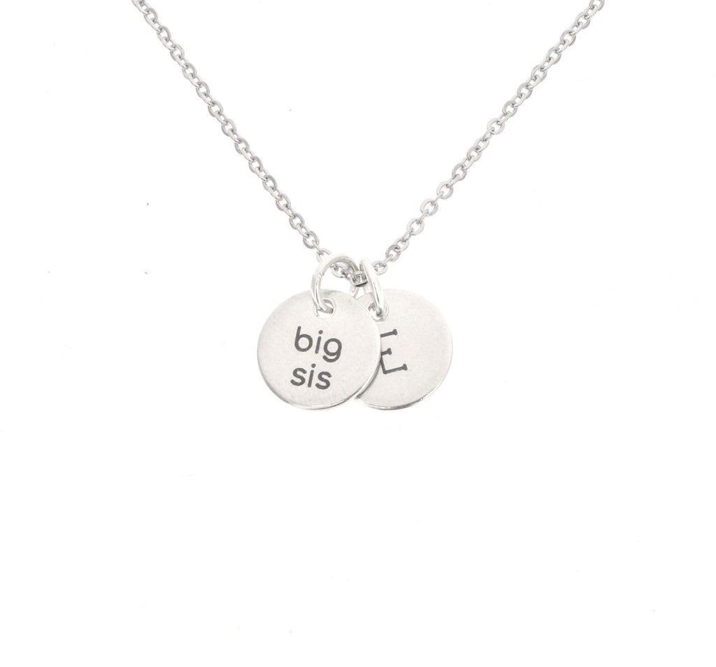 DistinctlyIvy Big Sister Necklace - Personalize Little Middle Title, Initial, Chain Length - Laser Engraved Discs - DGR-12MM