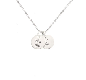 DistinctlyIvy Big Sister Necklace - Personalize Little Middle Title, Initial, Chain Length - Laser Engraved Discs - DGR-12MM
