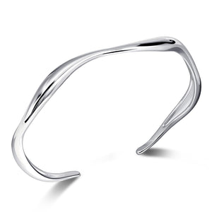 Desnuage Sterling Silver Wavy Cuff Bracelet - Adjustable Irregular Thin Bangle for Women