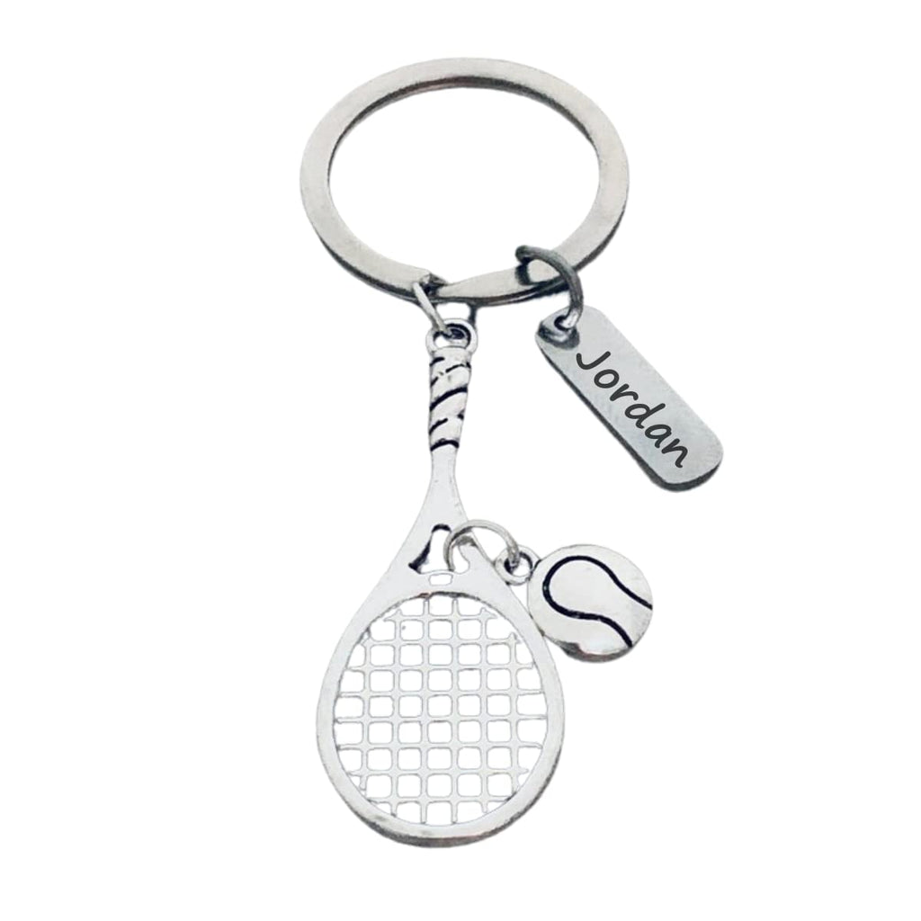 Personalized Tennis Racket Keychain, Name Engraved Charm, Tennis Gift, Custom Tennis Jewelry