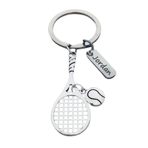Personalized Tennis Racket Keychain, Name Engraved Charm, Tennis Gift, Custom Tennis Jewelry