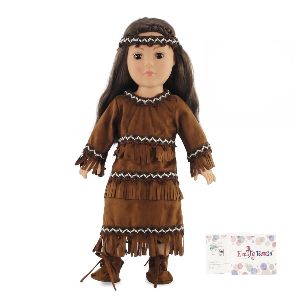 Emily Rose 18 Inch Doll Clothes 3-PC Native American Outfit Halloween Costume for - Set Includes Shoes and Accessories | Fits Most 18-in Dolls | Doll Not Included | USA Business