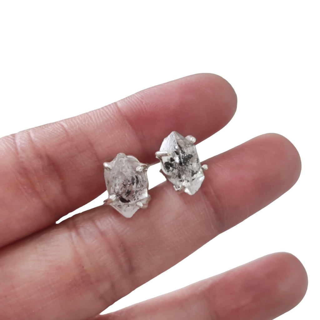 Rough Herkimer Diamond Stud Earring, Natural Herkimer Diamond Earring, Birthstone, Womens Earring, 925 Sterling Silver, Christmas, Thanksgiving, Mens Studs Earring, Handmade Jewelry, Raw Studs Earring