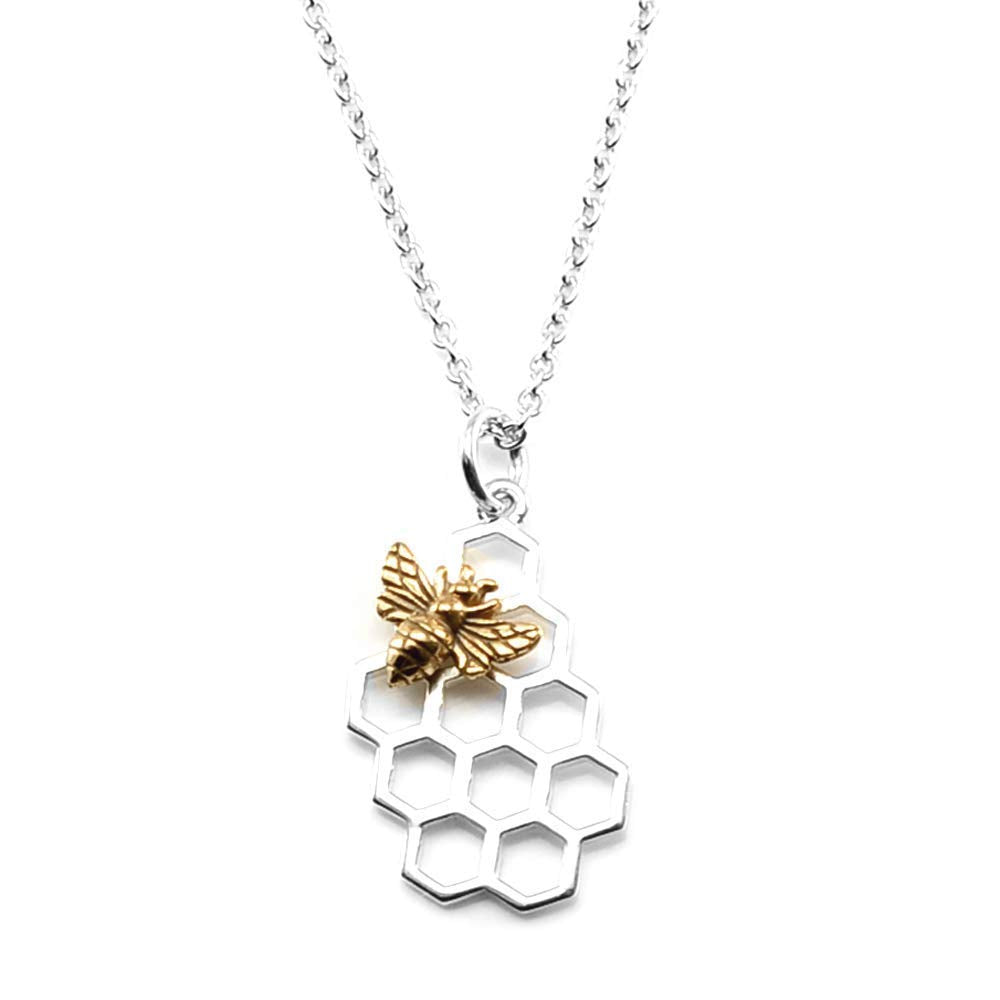 KEVIN N ANNA Sterling Silver Honeycomb Charm with Bronze Bee Necklace, 18"