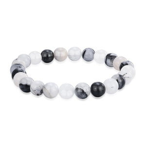 Crystal Vibe Manifestation Bracelet - Handmade Natural Black Rutile Tourmaline Quartz Stone 8mm Beaded Bracelet - Yoga Bracelet Gift for Him Her - Elastic Adjustable Size