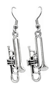Musical - Slide Trombone - 32x14mm – Antique Silver alloy charm dangle earrings. Choose the hypoallergenic backings you prefer. Fishhook, Ball-Post, or Clip-on Earring Opts.