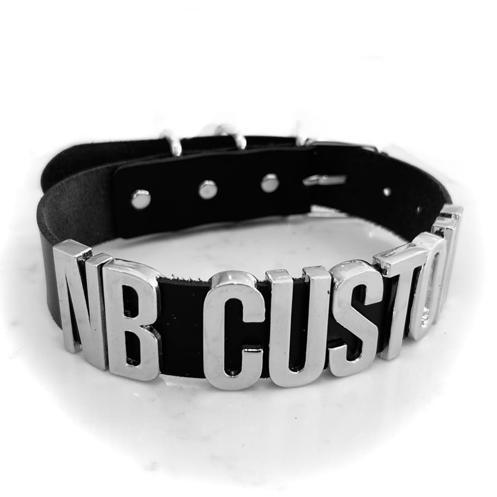 NaughtyBrit Custom black Large 30mm Letter Choker Collar. Custom Personalized Word Choker Collar. Custom Text Choker – Express Yourself.