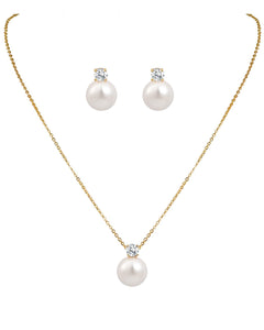 Watforsh 14K Gold Plated Pearl Necklace and Earring Set for Women Jewelry Set with Pearl Pendant Necklace and Studs Earrings for Wedding and Bridesmaid