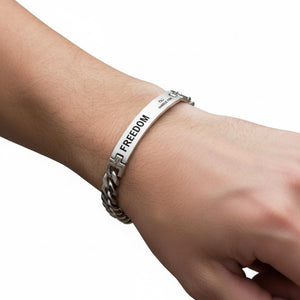 Freedom Charlie Kirk Chain Bracelet with Engraved Inspirational Bar, Stainless Steel Engraved Freedom Bar Bracelet,Tribute Design