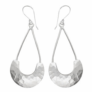 Sterling Silver Long Hammered Crescent Boho Statement Dangle Earrings, Handmade Shinny Half Moon Shape Plate Bohemian Drop Earrings