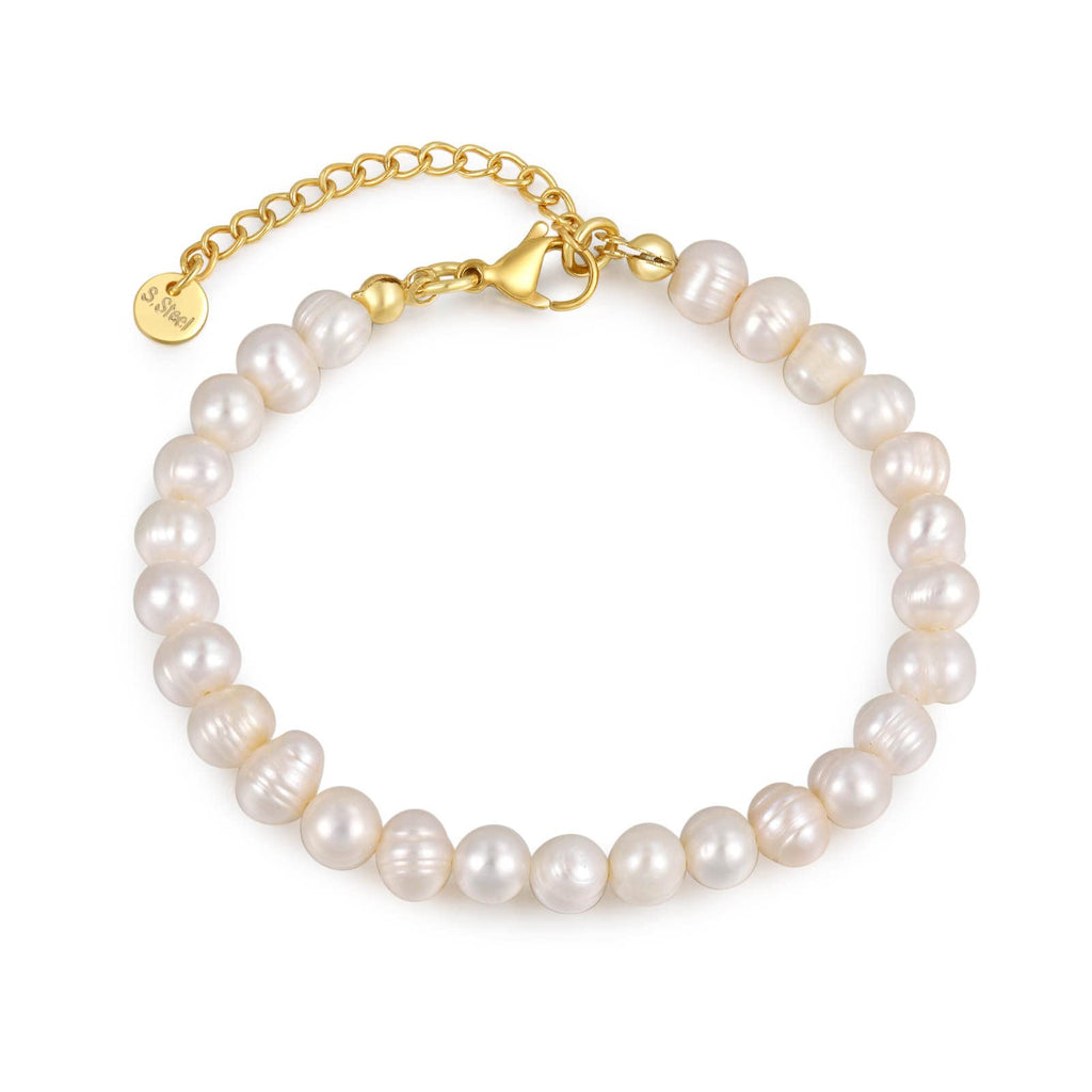 Crystal Vibe White Freshwater Pearl Bracelets for Women - Pearl Bracelet with Adjustable Golden Clasp - Gifts for Women - Gifts for Birthdays Anniversary Freindship