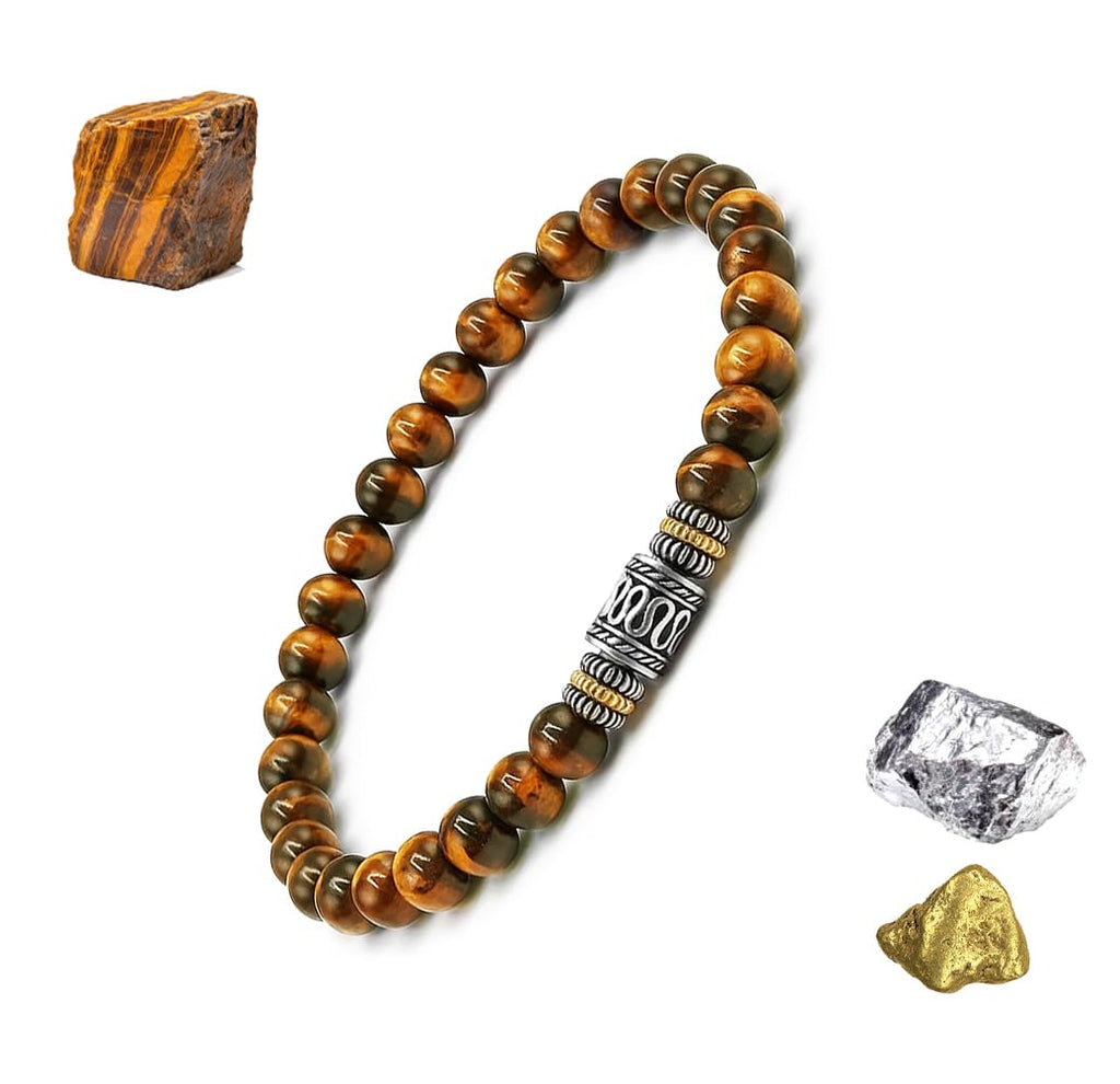 Tiger's Eye Bracelet, Men's Tiger's Eye and Sterling Silver Beads Bracelet