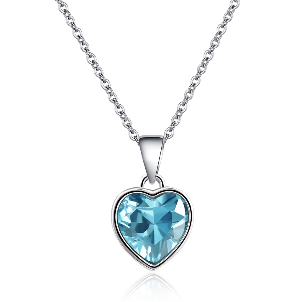 Desnuage Heart Aquamarine Necklace 925 Sterling Silver Pendant Crystal Aquamarine Jewelry Gem Birthstone Necklaces for Women