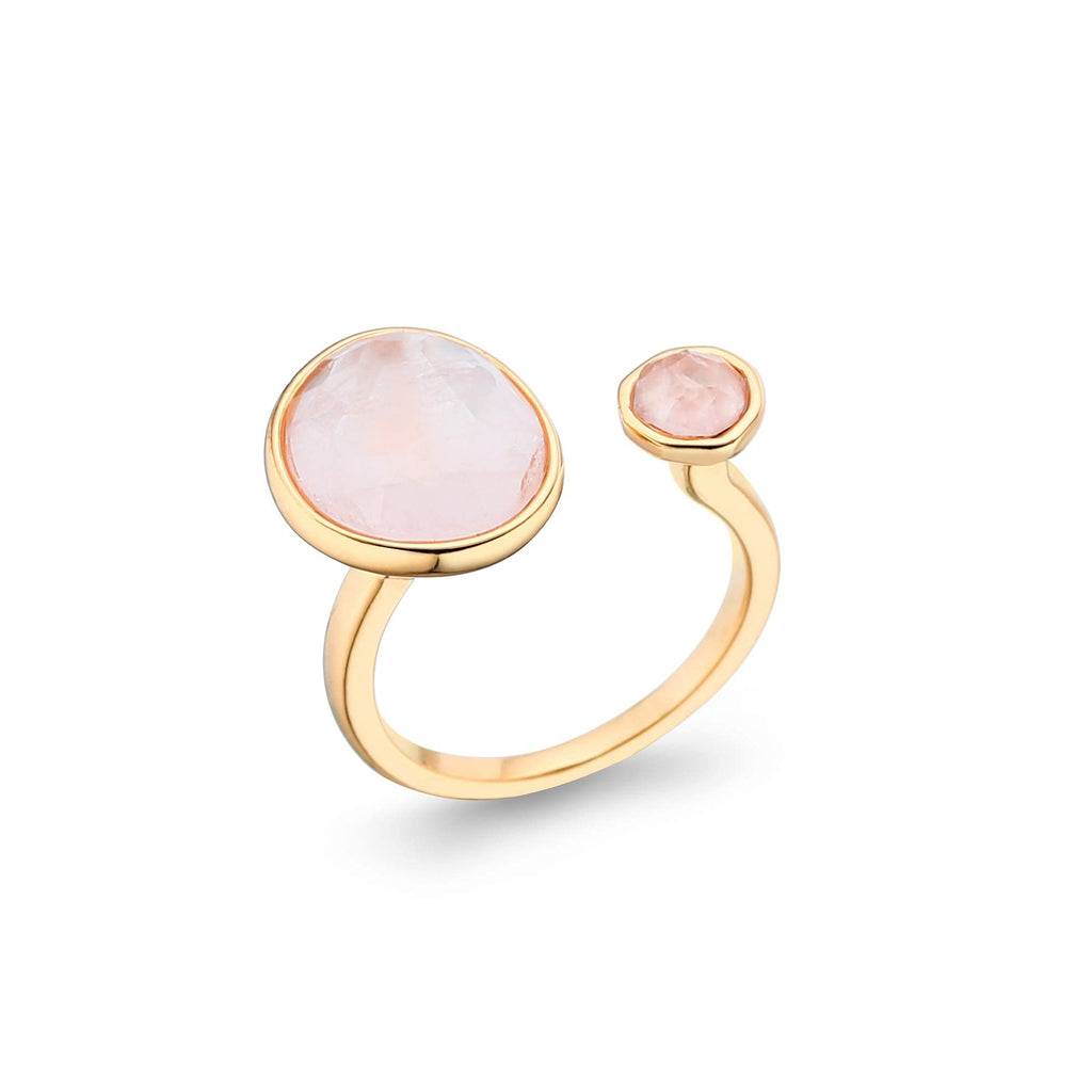 MJLULU Elegant 14K Gold-Plated Statement Ring with Light Pink Simulated Rose Quartz - Hypoallergenic & Lightweight, Dainty & Simple for Daily Wear - Minimalist Jewelry