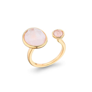 MJLULU Elegant 14K Gold-Plated Statement Ring with Light Pink Simulated Rose Quartz - Hypoallergenic & Lightweight, Dainty & Simple for Daily Wear - Minimalist Jewelry