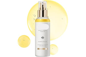 d'Alba First Spray Serum bottle with yellow droplets on a white background