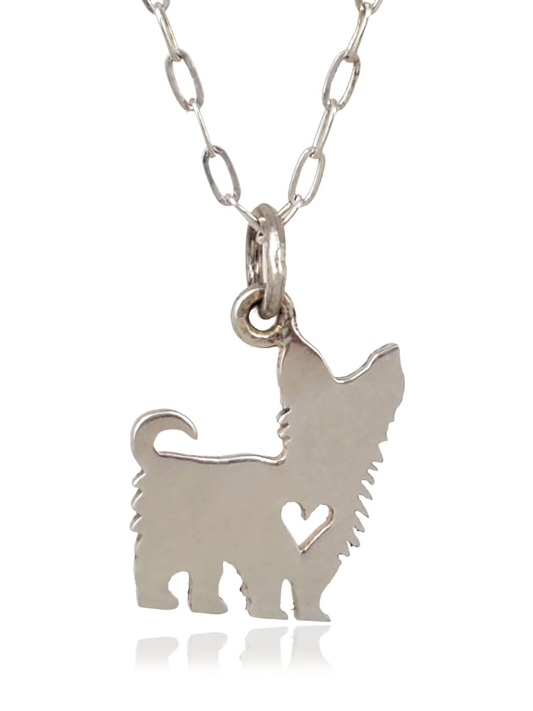 EnCharmed Sterling Silver Love My Yorkie Yorkshire Terrier Heart Flat Charm Necklace, 18"