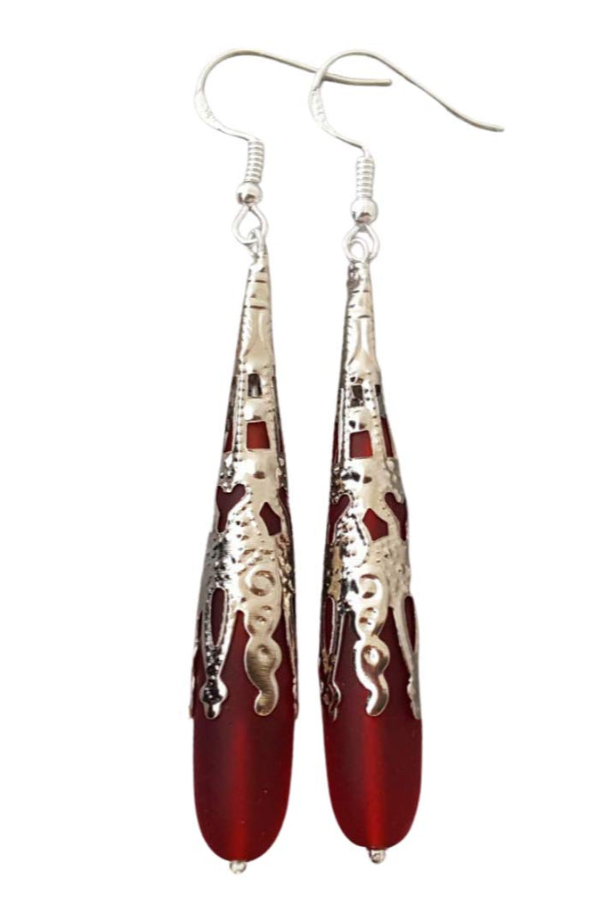 Yinahawaii Handmade Sea Glass Earrings, Hawaiian Jewelry for Women, Long Teardrop Earrings Beach Jewelry, Sea Glass Jewelry For Women Birthday Gift For Her (January Birthstone - Red)