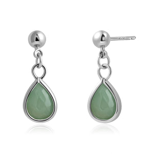 Watforsh Green Jade Teardrop Mint Light Stud Earrings Dangle Crystal Stone Emerald Earrings for Women