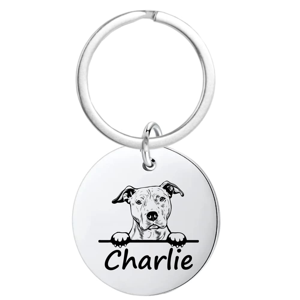 American Pitbull Terrier Gifts, Personalized American Pitbull Terrier Keychain, Custom Engraved Dog Keychain, Memorial Keepsake for Dog Mom and Dad