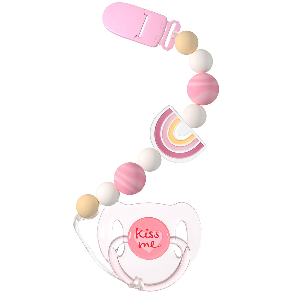 Aori Pacifier Clips for Rebron Baby Dolls Pacifier Holders Silicone Paci Clips with Magnetic Paci -Pink