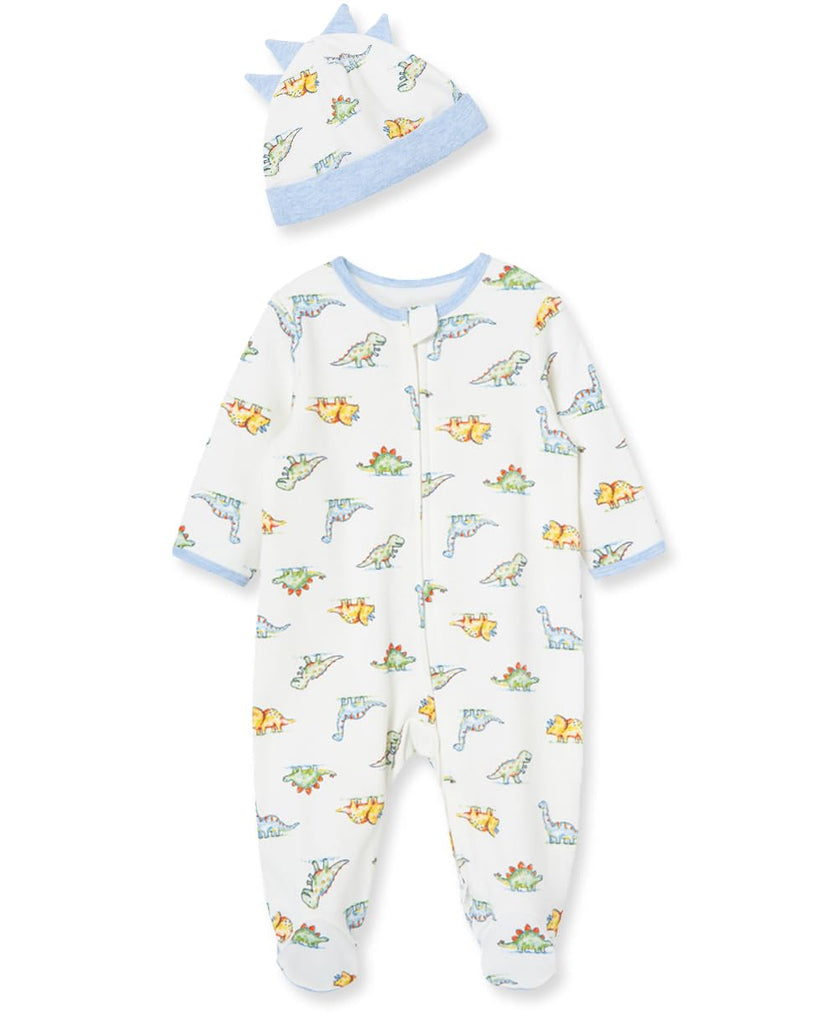 Little Me Clothes for Baby Boys' 2-Piece 100% Cotton Dinomite Dinosaurs Footie Sleeper and Cap Set, Preemie