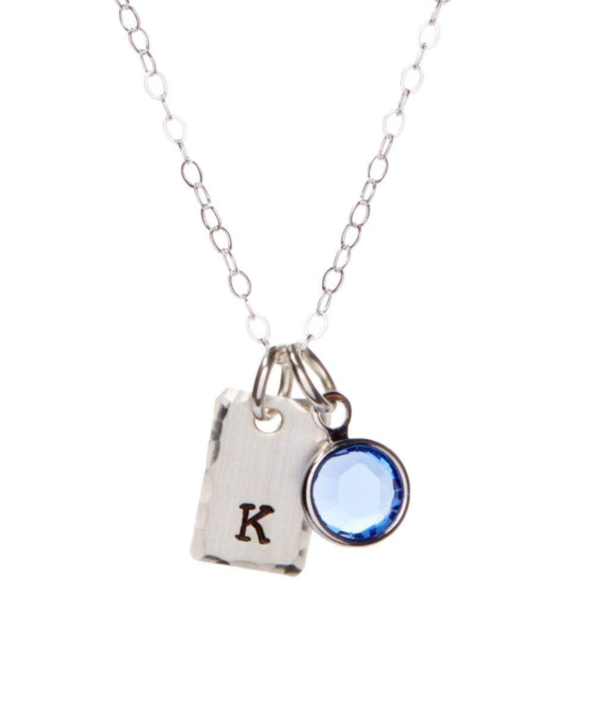 By Hannah Design Sterling Silver Tiny Initial Personalized Necklace with Birthstone Crystal