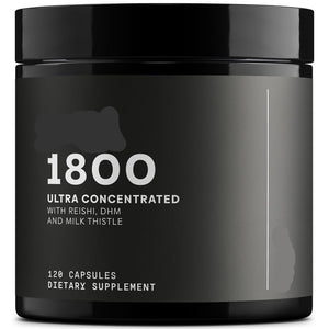 Black supplement container labeled 'Ease 1800' with white text on a white background