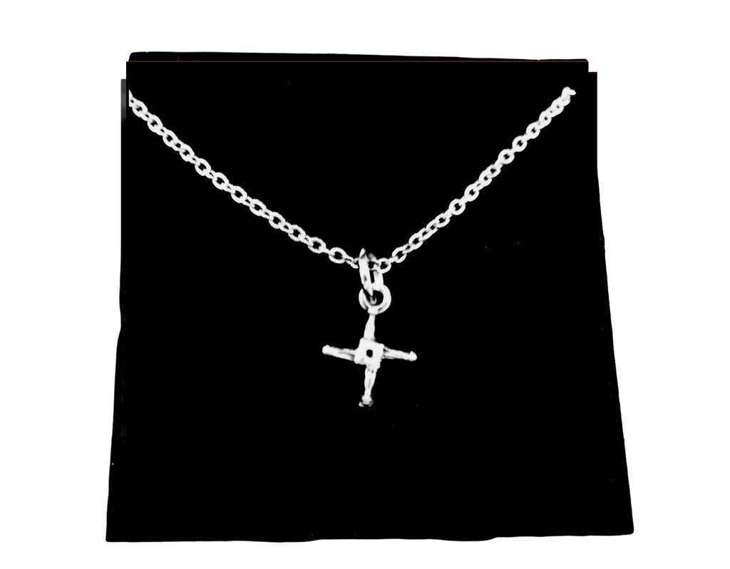 Tiny Saint Brigid Cross Necklace, Brigid of Kildare, Irish Goddess Cross, Protection from Evil, 20" Stainless Steel Cable Chain
