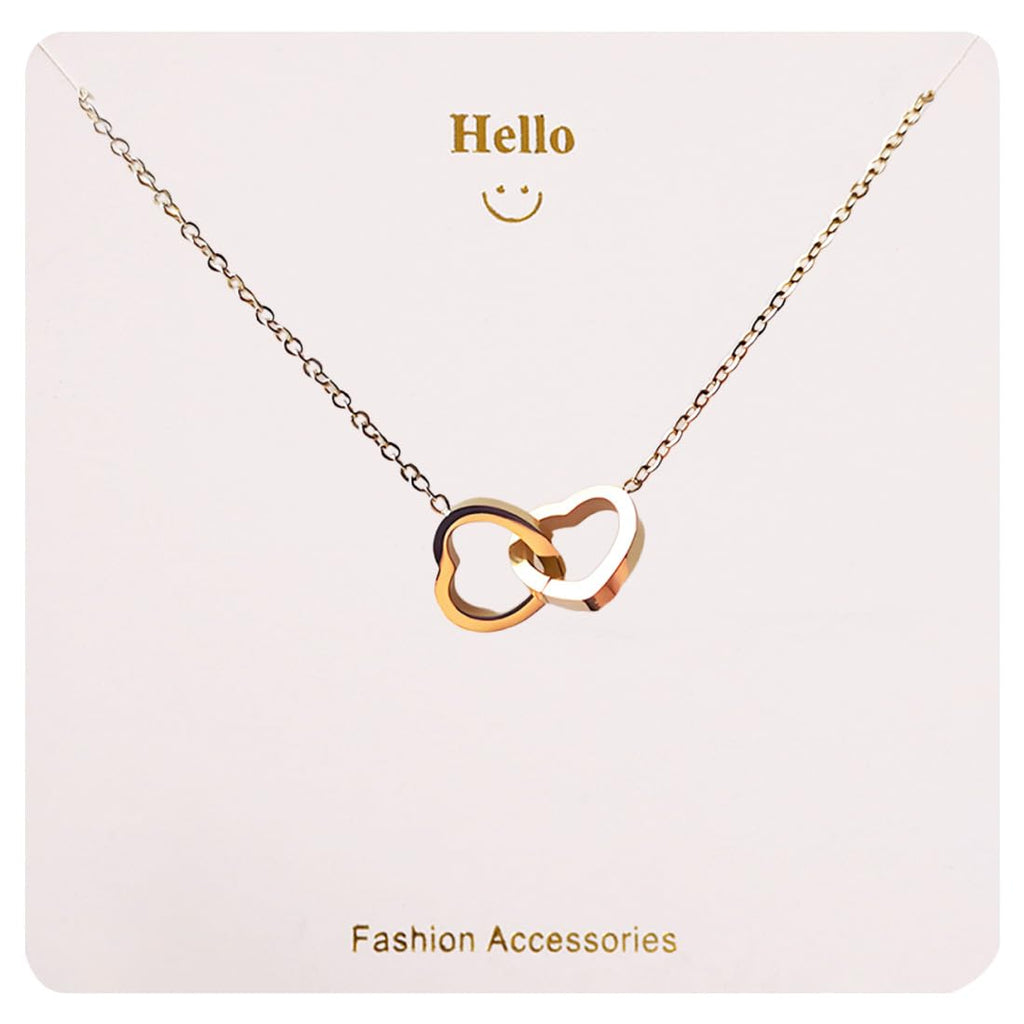 Apasinda Double Gold Heart Necklaces for Women, Dainty 14k Gold Plated Necklace, Choker Necklace for Women Trendy, Handmade Pendant Necklace for Women, Birthday Gifts for Women, Mom Gifts