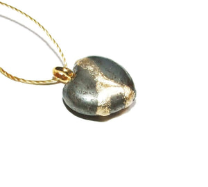 Wabi Sabi Chic Kintsugi Petite Pyrite Broken Heart Mended with 23k Gold, Cord Necklace