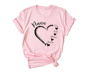 Custom Grandma Shirt with Grandkids Name, Grandma Heart T-Shirt, Grandkids Name Tshirt, Gift for Nana, Grammy Tops, Mimi Gift,Personalized Nana Shirt