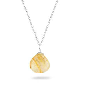 CRYSTALINES Natural Golden Rutilated Quartz Gemstones Pendant Necklace, Polished Stones, Handmade, Heart Cabochon Crystals, Protection, Adjustable Silver Chain 18", Women Necklace,