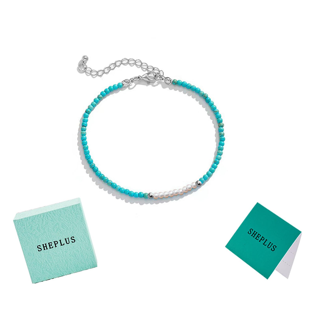 Sheplus Friendship Gifts for Women - Sterling Silver Genuine Turquoise Pearl Beaded Bracelet Handmade Minimalist Western Jewelry for Holiday Christmas