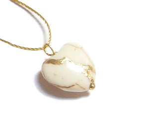 Wabi Sabi Chic Kintsugi Very Petite White Howlite 1/2" Broken Heart Mended with 23k Gold, Cord Necklace