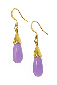 Natural Lavendar Jade Teardrop Earrings, Genuine Chinese Purple Jade Gemstone Birthstone Jewelry, Dainty Elegant Drop Dangle Earrings, Gifts for Women Girls