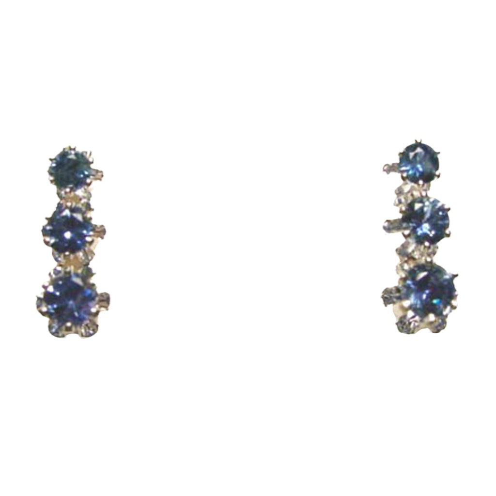 Montana Sapphire 3 Stone Drop Post Earrings Sterling Silver