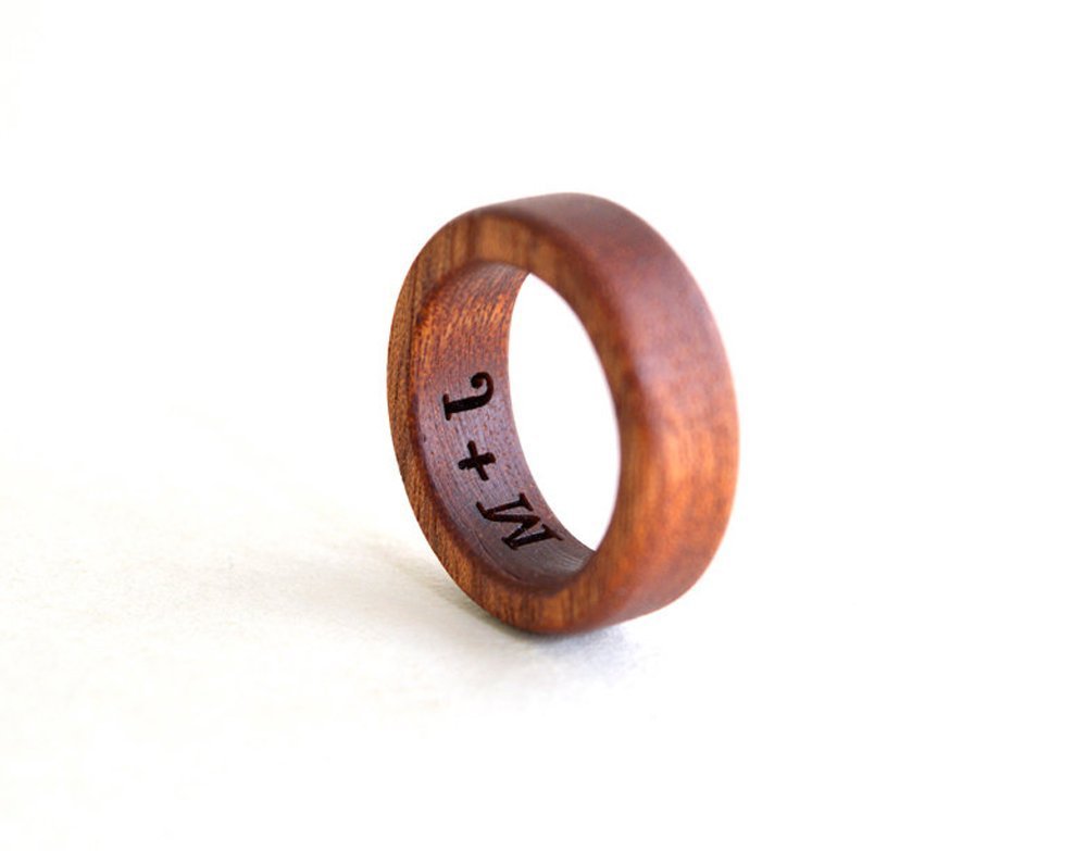 Generic Mahogany Wood Ring, Modern Minimalist Band-Style Ring, Orange, Brown, US 4-16, Wedding & for Him