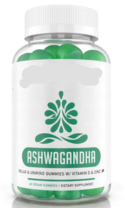 Bottle of Purefinity Ashwagandha gummies on a white background