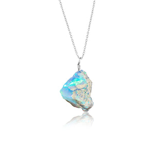 InfinityGemsArt Genuine Raw Ethiopian Opal Gemstone Dainty Pendant Necklace Rough Crystals Birthstone Fire Opal, Healing Stones Charming Women Jewelry 925 Sterling Silver 18 inch Gifts For Her