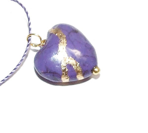 Wabi Sabi Chic Kintsugi Petite Purple Howlite 1/2" Broken Heart Mended with 23k Gold, Cord Necklace