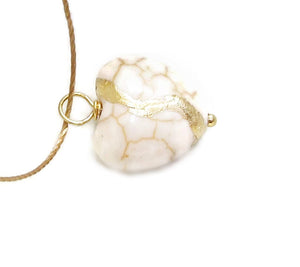 Wabi Sabi Chic Kintsugi Petite 5/8" White Howlite Broken Heart Mended with 23k Gold, Cord Necklace