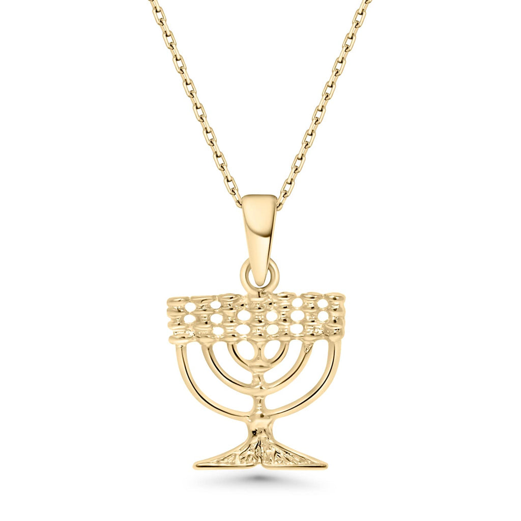 14K Gold Plated Judaica Menorah Necklace - Gold Plated over 925 Sterling Silver Chanukah Menora Pendant, Dainty Jewish Jewelry, Delicate Necklace, Bat Mitzvah Gift for Her Religious Jewelry for Women
