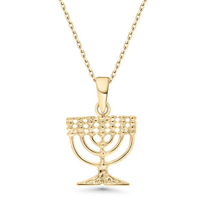 14K Gold Plated Judaica Menorah Necklace - Gold Plated over 925 Sterling Silver Chanukah Menora Pendant, Dainty Jewish Jewelry, Delicate Necklace, Bat Mitzvah Gift for Her Religious Jewelry for Women