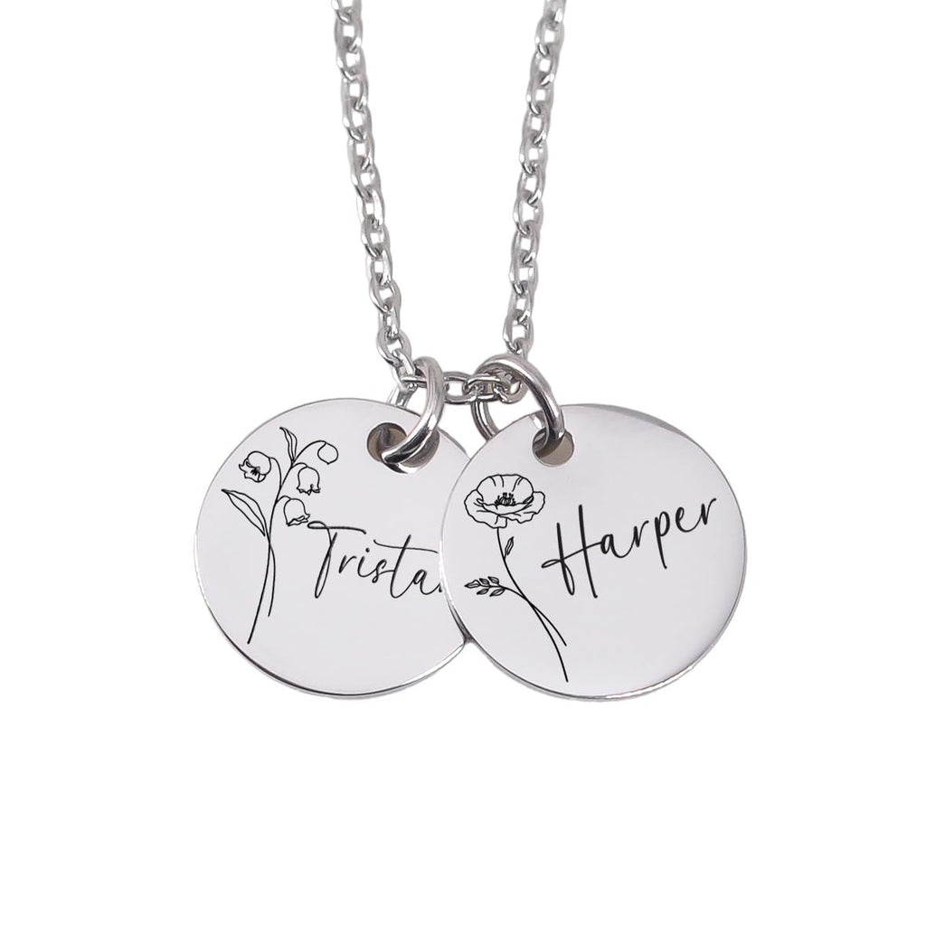 BrandedHeartJewelry Personalized flower Birth Month Necklace, Custom Name & Flower Engraving, Mother's Day gift for Mom, Nana, Mimi, Grandma, kids names
